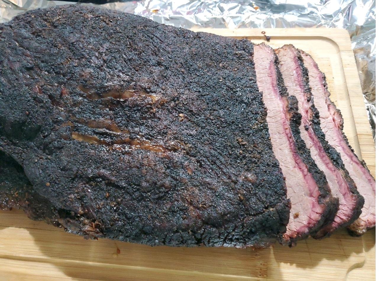 Whole smoked brisket with bark