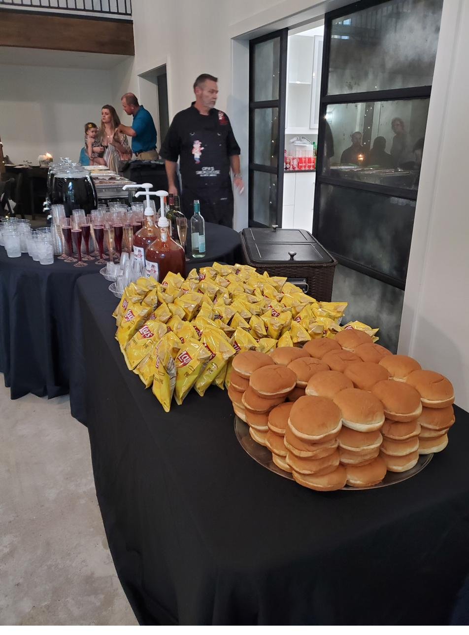 Catering setup with sliders and chips